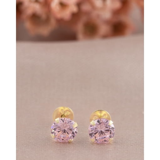 Brinco Ouro 18K Infantil Zircônia Rosa 4MM