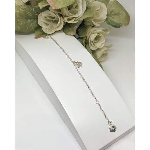 Pulseira Infantil Prata 925 Malha Mini Portuguesa Flores