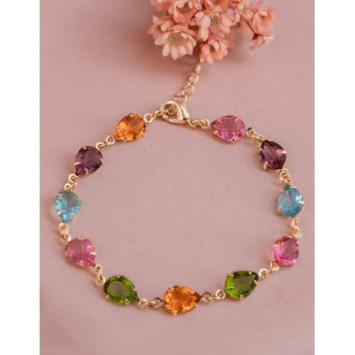 Pulseira Banhada a Ouro 18K Gota Zircônias Coloridas