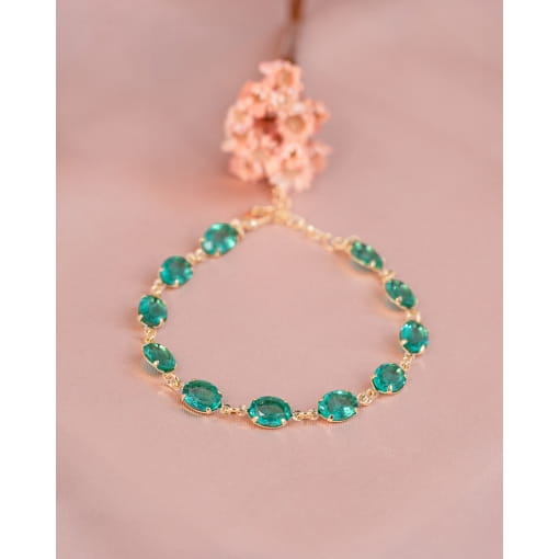 Pulseira Banhada A Ouro 18K Com Zircônia Oval Cor Turmalina