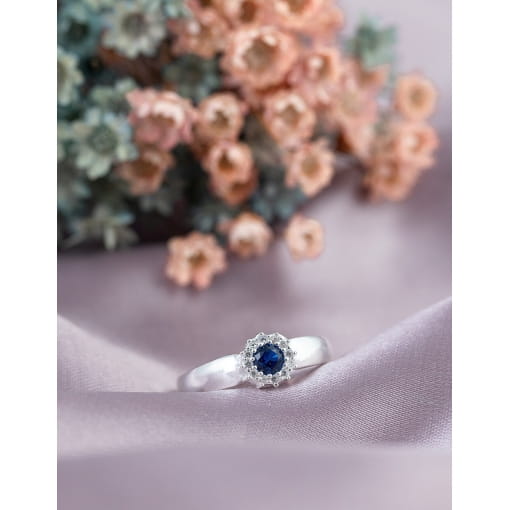 Anel Prata 925 Com Zircônia Azul e Branca