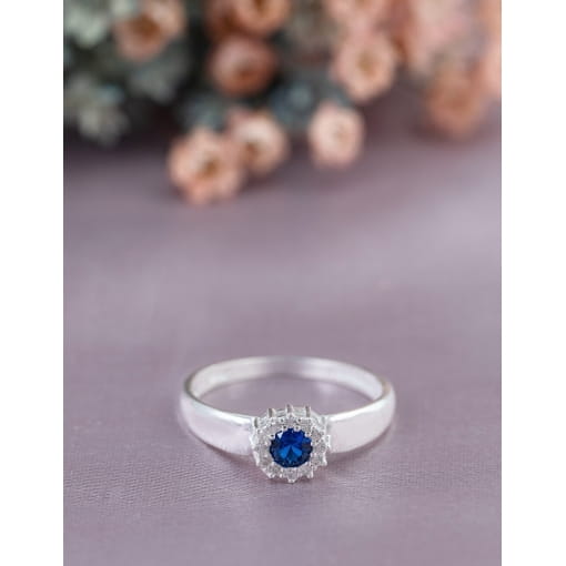 Anel Prata 925 Com Zircônia Azul e Branca