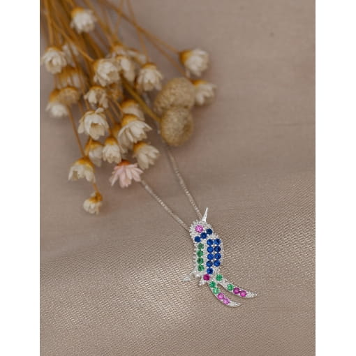Pingente Prata 925 Beija Flor Com Zircônias Colorida