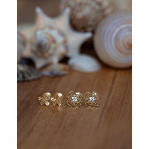 Brinco Ouro 18K Infantil Tarraxa Baby Flor Com Zircônia Branca
