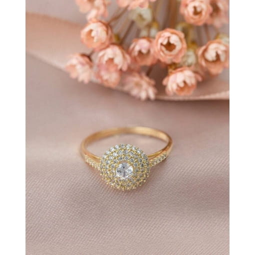 Anel Solitário Ouro 18K Redondo Com Zircônias Brancas