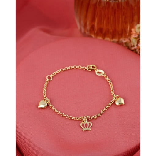 Pulseira Infantil Banhada A Ouro 18K Coração e Coroa