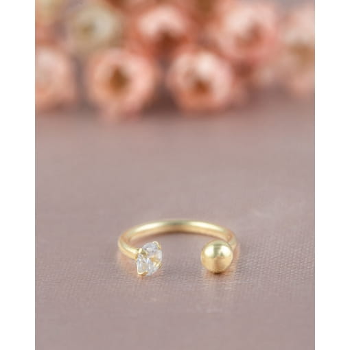 Piercing De Orelha Ouro 18K Modelo Ferradura Bolinha Zircônia