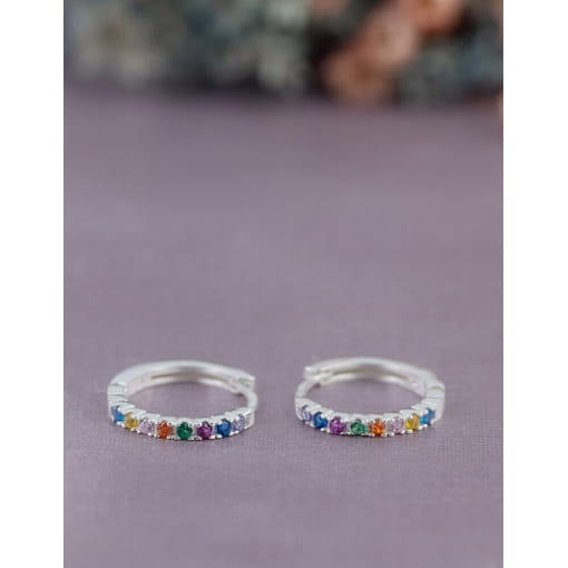 Trio Brincos Prata 925 Argolas Com Zircônias Coloridas