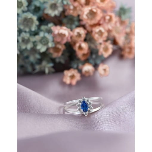 Anel Prata 925 Com Zircônia Azul e Zircônia Branca