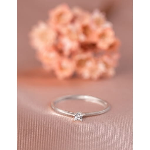 Anel Solitário Prata 925 Com Zircônia Branca