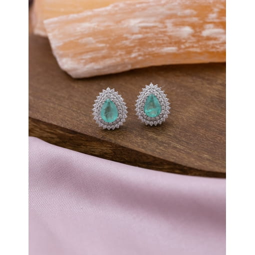 Brinco Prata 925 Com Banho De Ródio Gota Zircônia Cor Turmalina