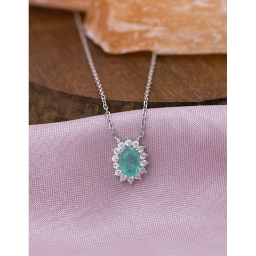 Colar Prata 925 Com Banho De Ródio Zircônia Oval Verde