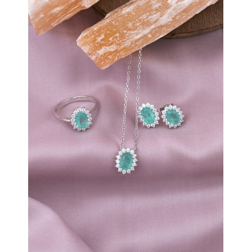 Colar Prata 925 Com Banho De Ródio Zircônia Oval Verde