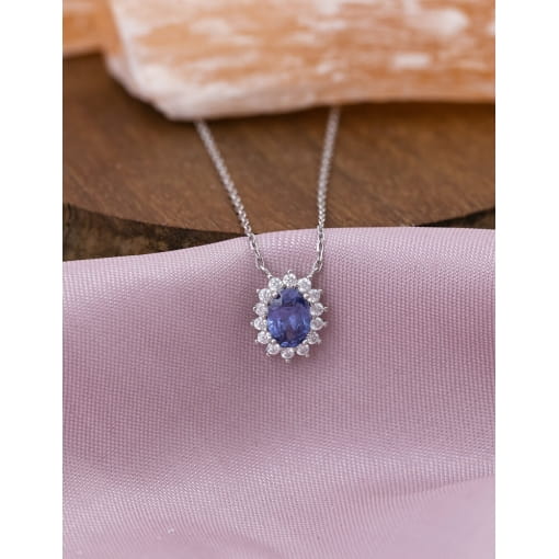 Colar Prata 925 Com Banho De Ródio Zircônia Oval Roxa