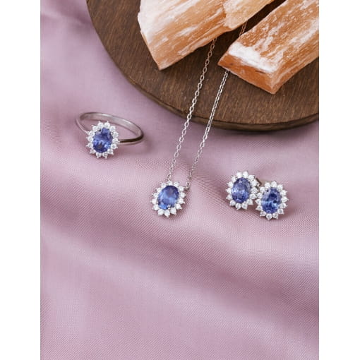 Colar Prata 925 Com Banho De Ródio Zircônia Oval Roxa