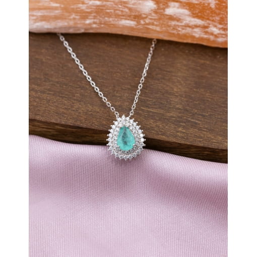 Colar Prata 925 Com Banho De Ródio Gota Zircônia Cor Turmalina