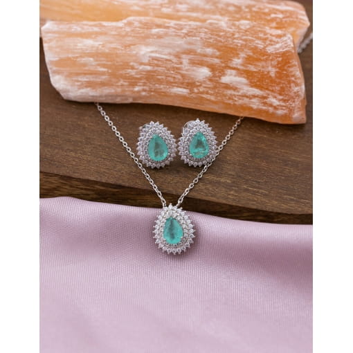 Colar Prata 925 Com Banho De Ródio Gota Zircônia Cor Turmalina