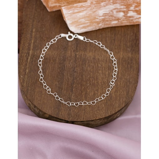 Pulseira Prata 925 Elos Corações