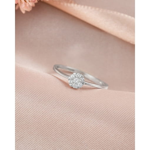 Anel Solitário Ouro Branco 18K Modelo Colmeia Com Brilhante