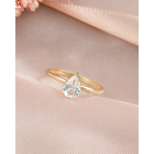 Anel Solitário Ouro 18K Gota Topázio