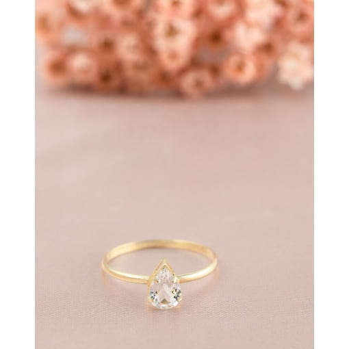 Anel Solitário Ouro 18K Gota Topázio