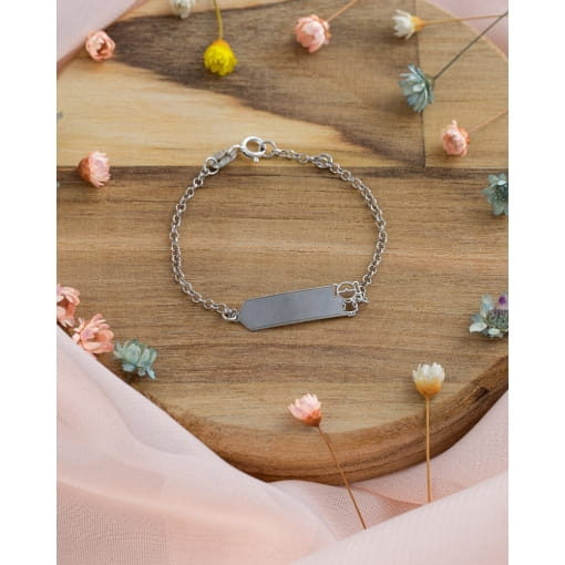 Pulseira Prata 925 Infantil Chapa Menina Opção Gravação