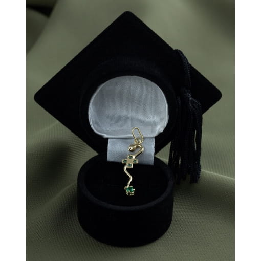 Pingente Ouro 18K Enfermagem Com Zircônia Verde
