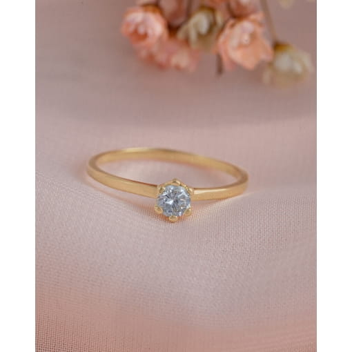 Anel Solitário Banhado a Ouro 18K Com Zircônia Branca 4MM