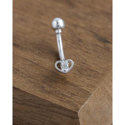 Piercing Prata 925 Umbigo Coração Com Zircônia Branca