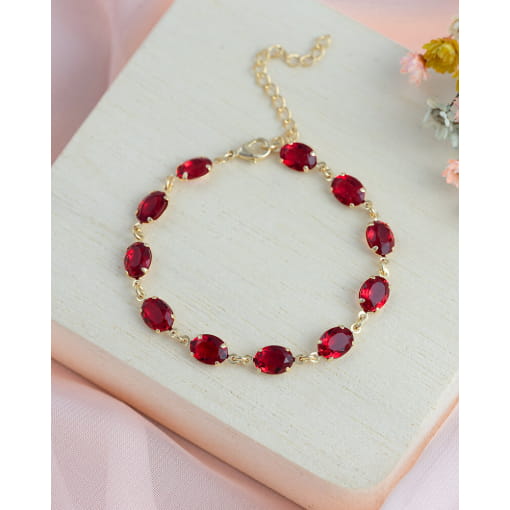 Pulseira Banhada A Ouro 18K Com Zircônias Vermelhas Ovais