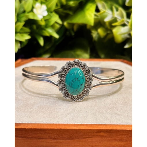 Bracelete Prata 925 Com Turquesa Reconstituída