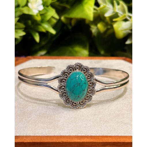 Bracelete Prata 925 Com Turquesa Reconstituída