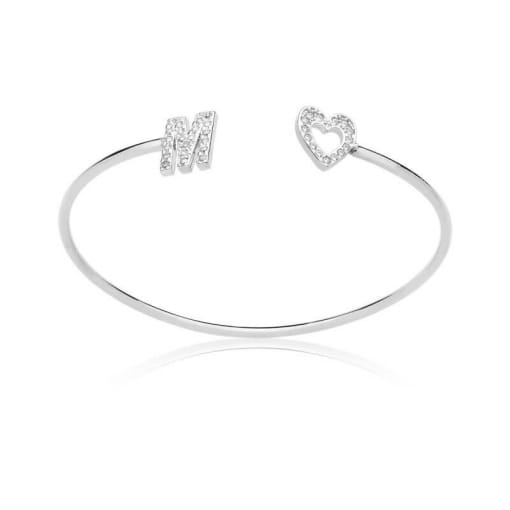 Bracelete Oval Prata 925 Letras e Coração Personalizados