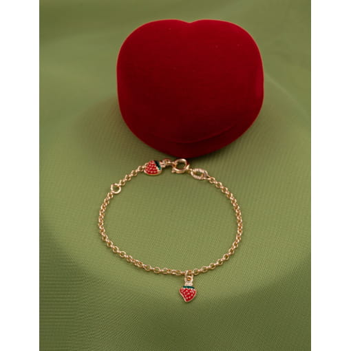 Pulseira Infantil Banhada A Ouro 18K Morango Esmaltado
