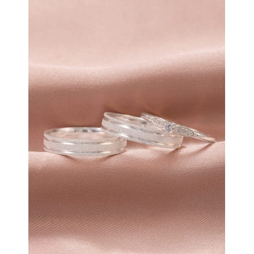Par De Alianças Prata 925 Friso e Diamantado 4 MM