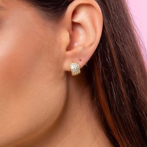 Brinco Banho de Ouro 18k Argola Com Zircônias Brancas