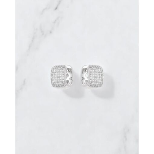 Brinco Banho De Ródio Branco Argola Retangular Zircônias 12MM