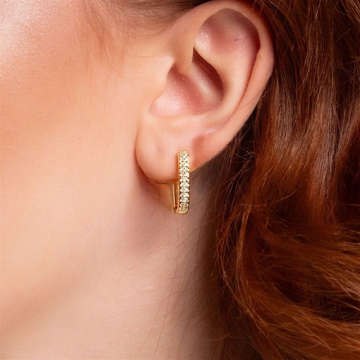 Brinco Banho de Ouro 18k Argola Retangular Com Zircônias