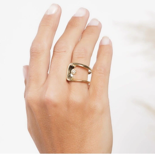 Anel Banho de Ouro 18k 2 Aros Com Bola Cravejada