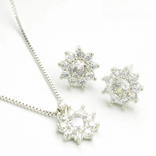 Colar Banho De Ródio Branco Flor Com Zircônia Branca