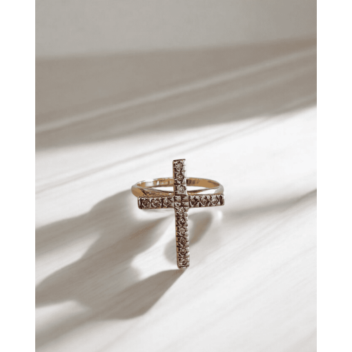 Anel Banhado A Ouro 18K Cruz Com Zircônia Branca