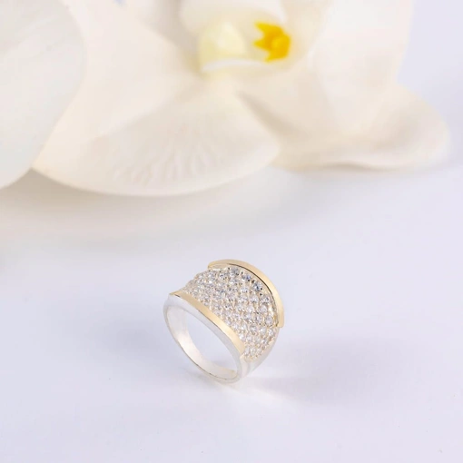 Anel Prata 925 Com Detalhes Ouro 18K Com Zircônia Branca