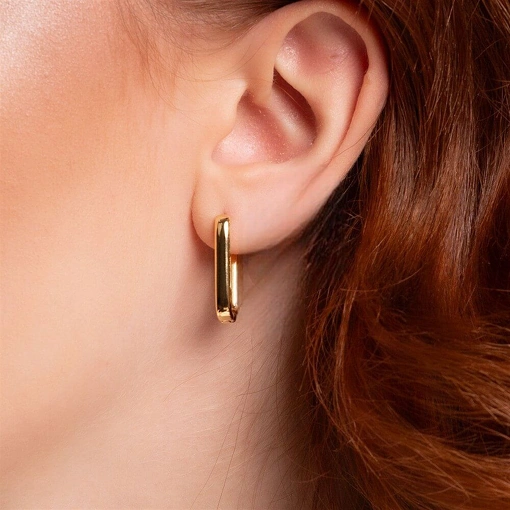 Brinco Banho de Ouro 18k Argola Retangular Lisa