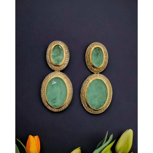 Brinco Banhado A Ouro 18K Oval Com Zircônia Fusion