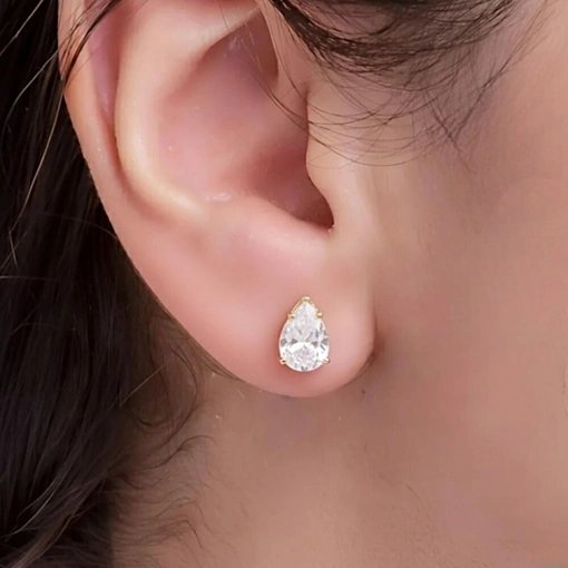 Brinco Banho de Ouro 18k Gota Zircônia Branca