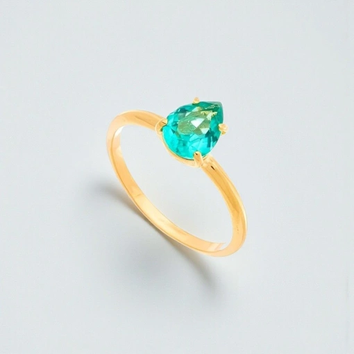 Anel Banho De Ouro 18K Com Zircônia Gota Verde