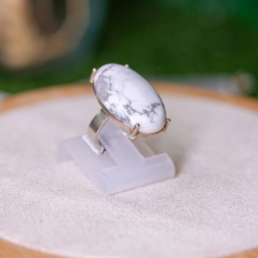 Anel Prata 925 Com Pedra Natural Howlita