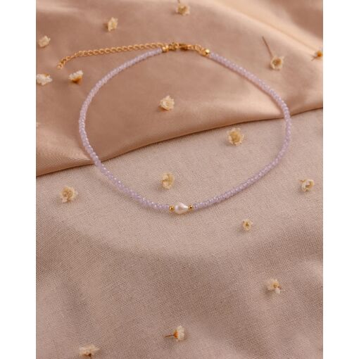 Colar Banhado A Ouro 18K Com Cristal Sintético Cor Lavanda