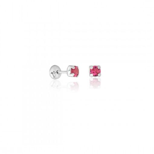 Brinco Prata 925 Tarraxa Baby Ponto de Luz Zircônia Rosa
