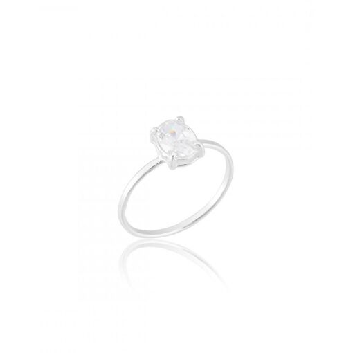 Anel Prata 925 Com Zircônia Oval Branca